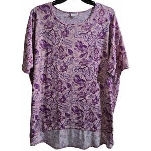 Lularoe Purple Floral Patterned Short Sleeve Shirt Size 2XL